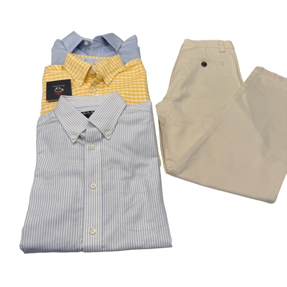Brooks Brothers Boys 4 PCS SET (3) Button Down Shirts & Khaki Pants Sz 10-12 NEW